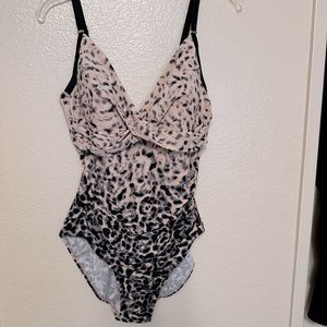 Calvin Klein Swimwear one piece open back printing Leopard Pattern